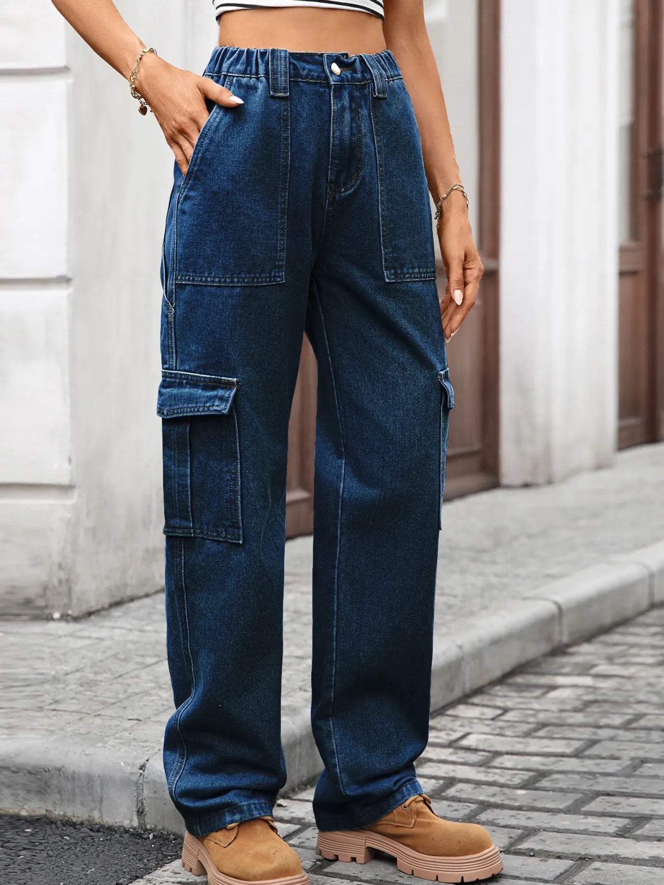 High-Waisted Cargo Jeans by Moni Wear