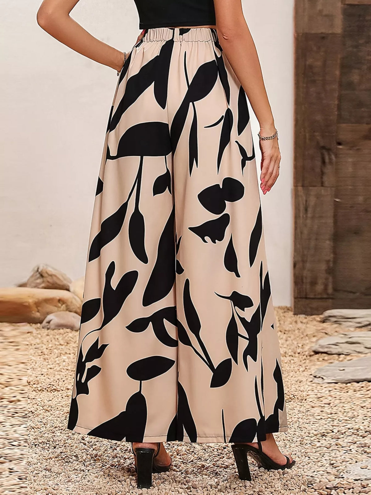 Printed Wide Leg Pants in Tan
