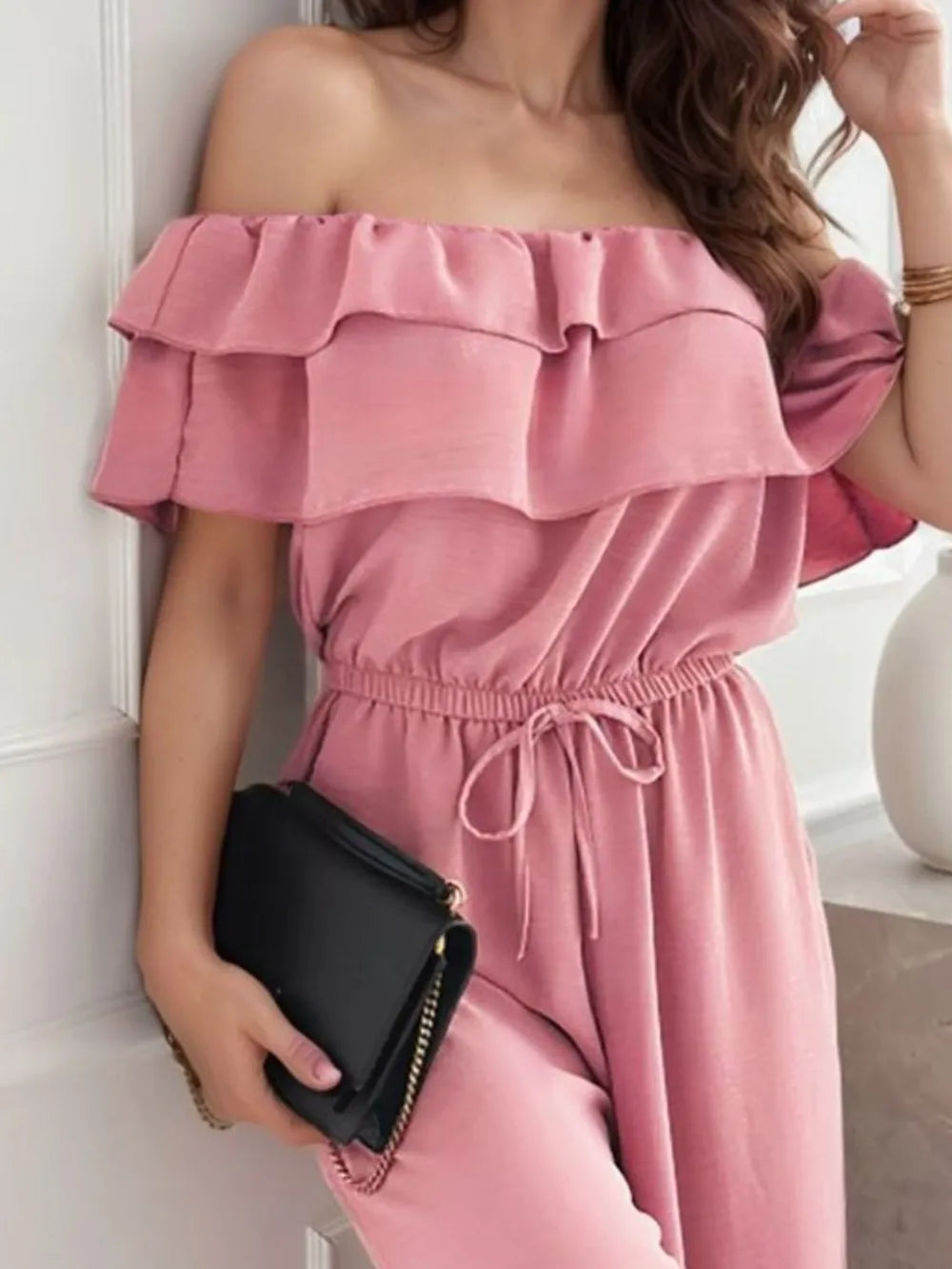 Ruffled Off-Shoulder Wide Leg Jumpsuit