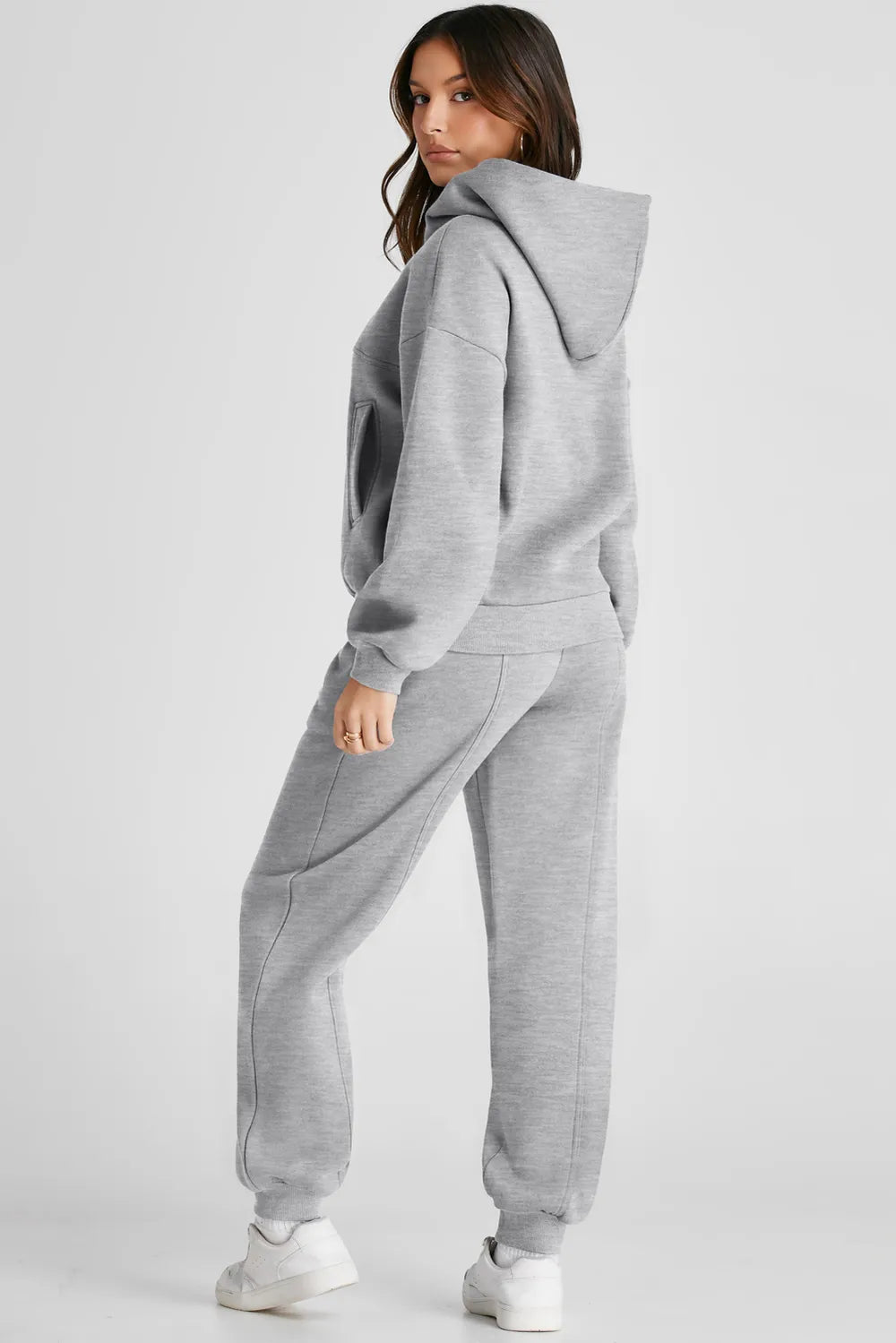Dropped-Shoulder Hoodie and Pants Active Set in Gray