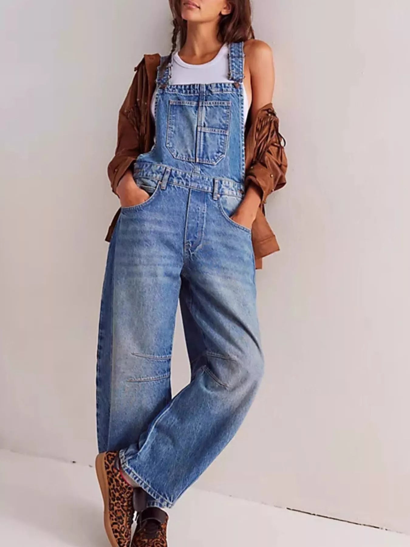 Wide Strap Wide Leg Denim Overalls by Dreamy Drapes