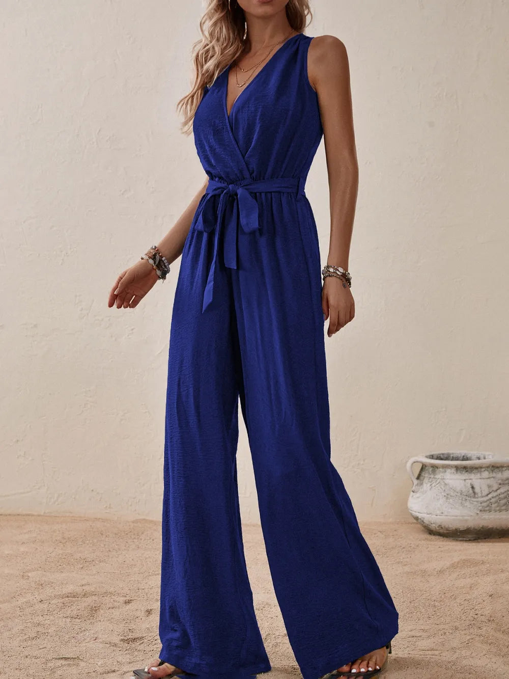 Tied Surplice Wide-Leg Jumpsuit
