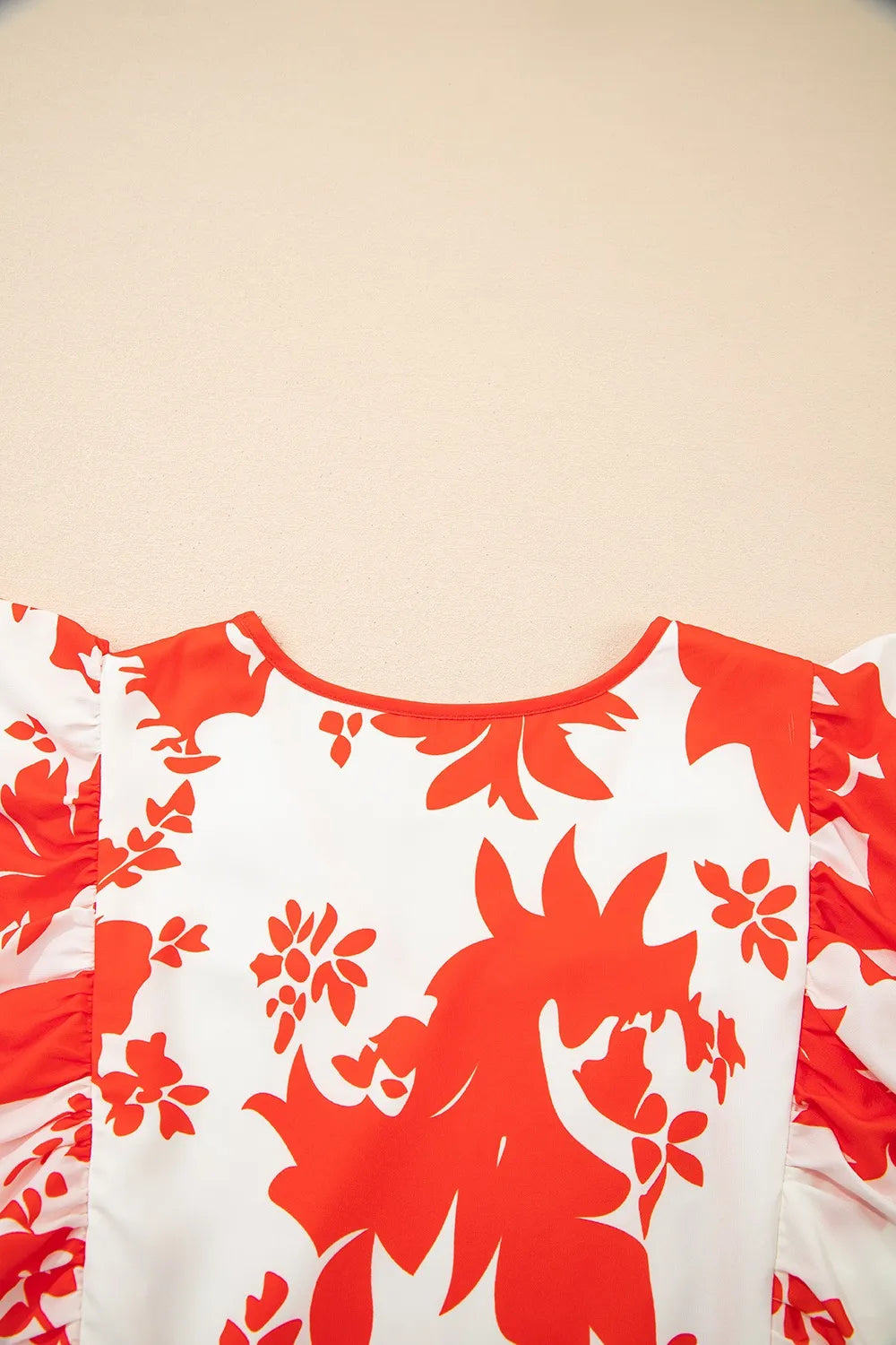 Floral V-Neck Midi Dress in Orange