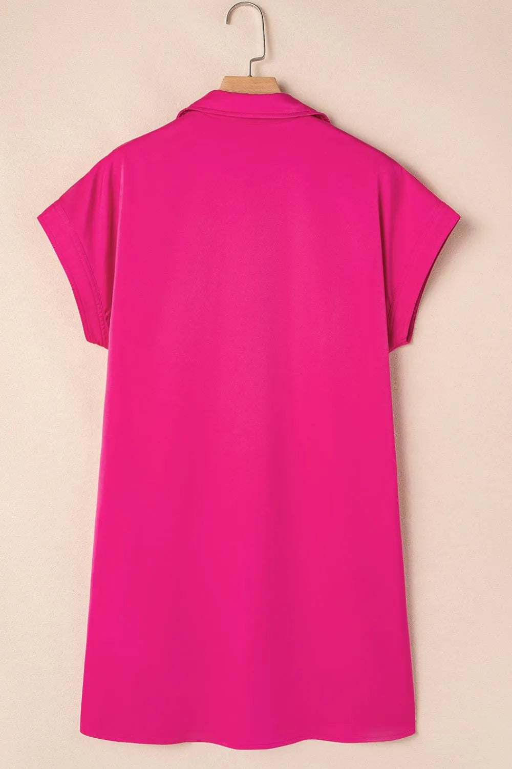 Buttoned Collar Mini Shirt Dress in Hot Pink