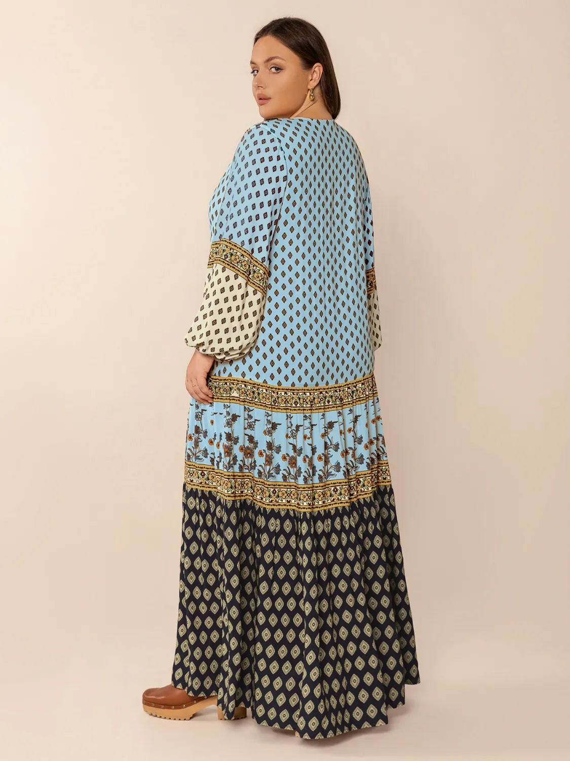 V-Neck Balloon Sleeve Maxi Dress in Sky Blue