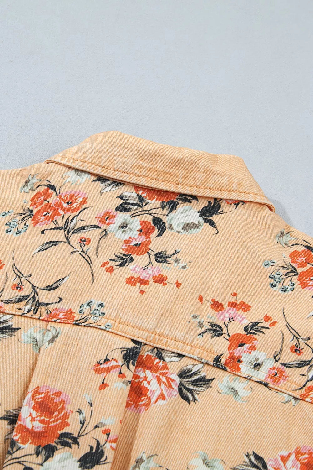 Floral Print Denim Jacket in Tan