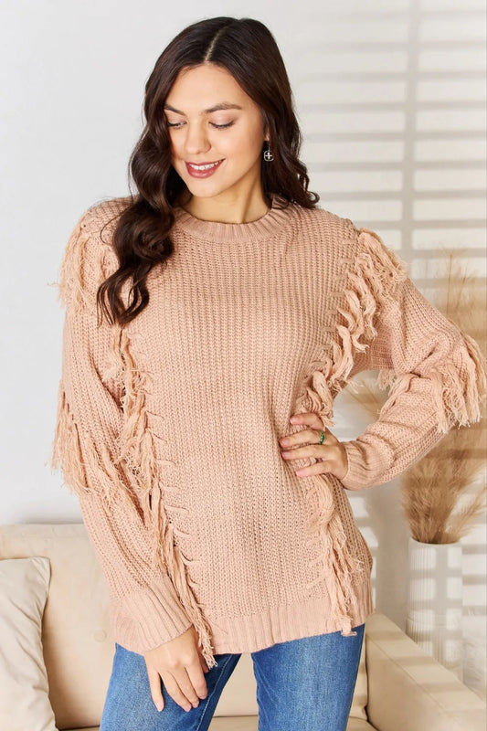 And The Why Tassel Detail Sweater in Dusty Pink