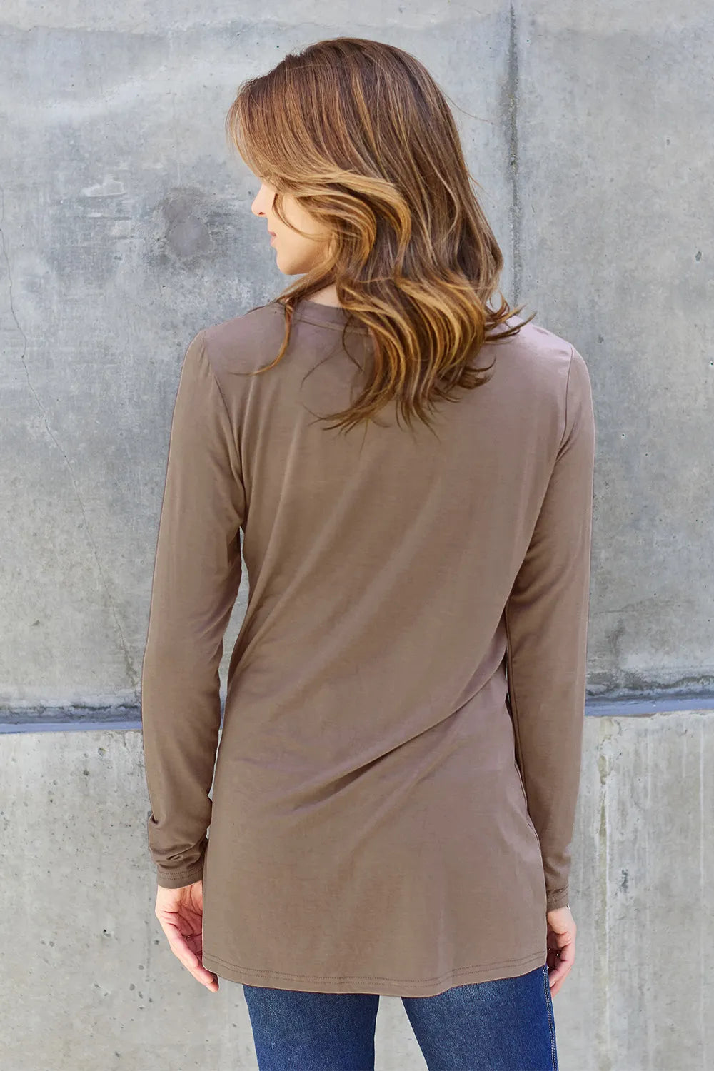 Basic Bae Pocketed Round Neck Long Sleeve Top