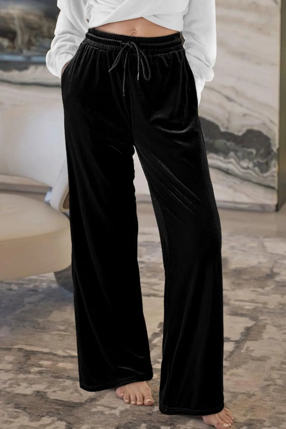 Wide-Leg Active Pants with Drawstring Waist