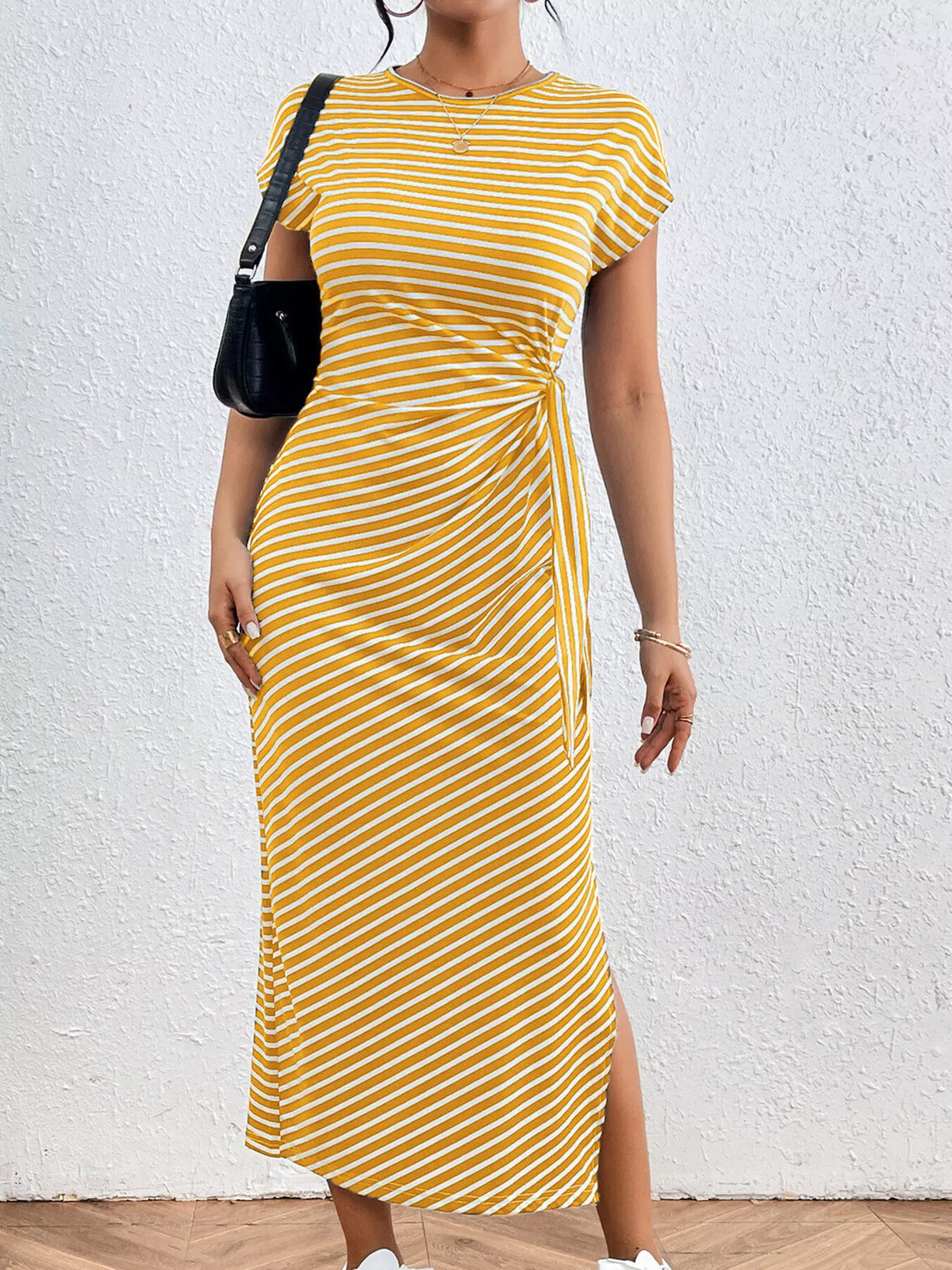 Striped Tie-Side Midi Dress