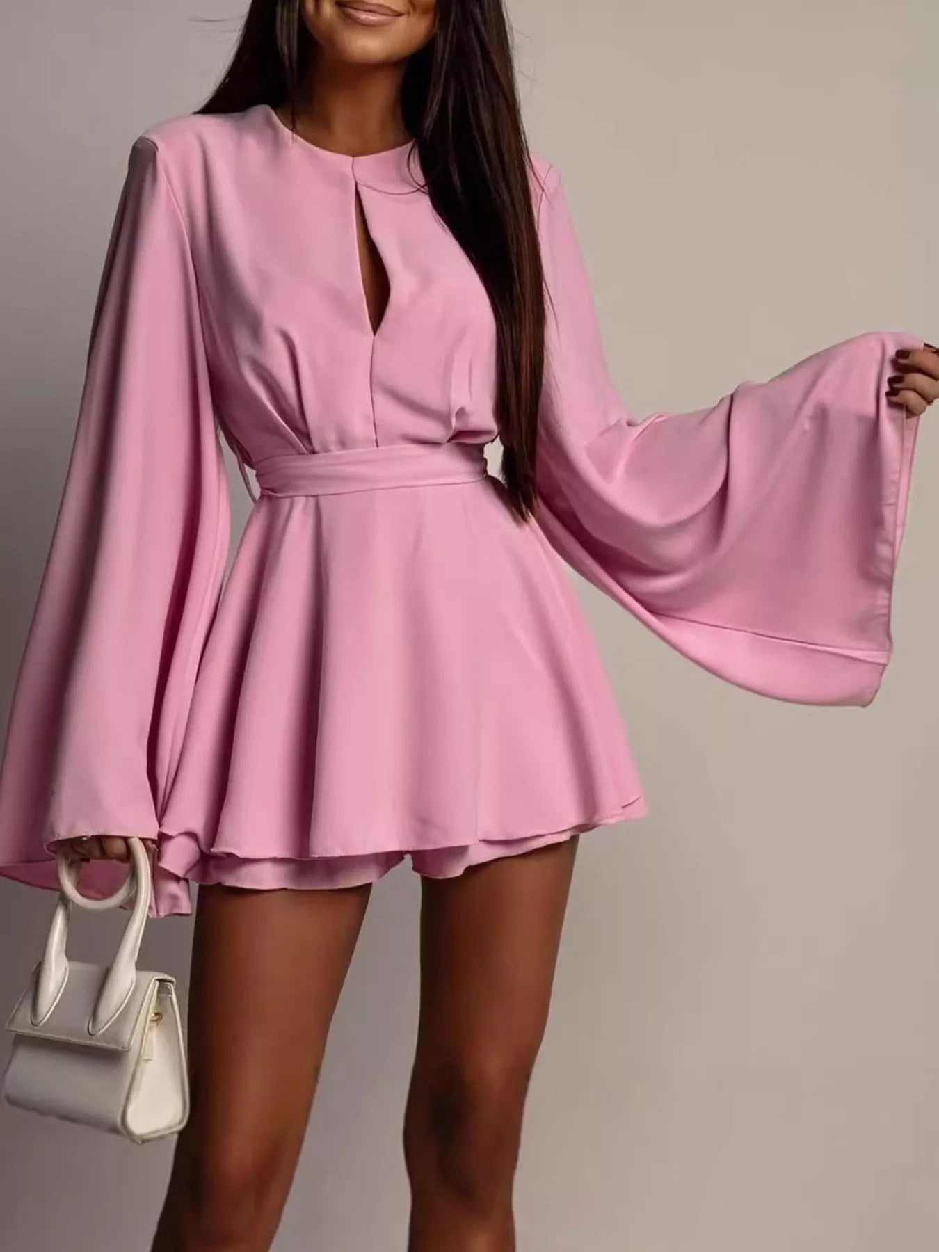 Flare Sleeve Tie-Detail Mini Dress