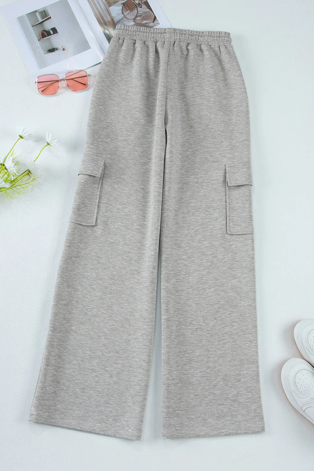 Drawstring Active Pants with Pockets in Gray