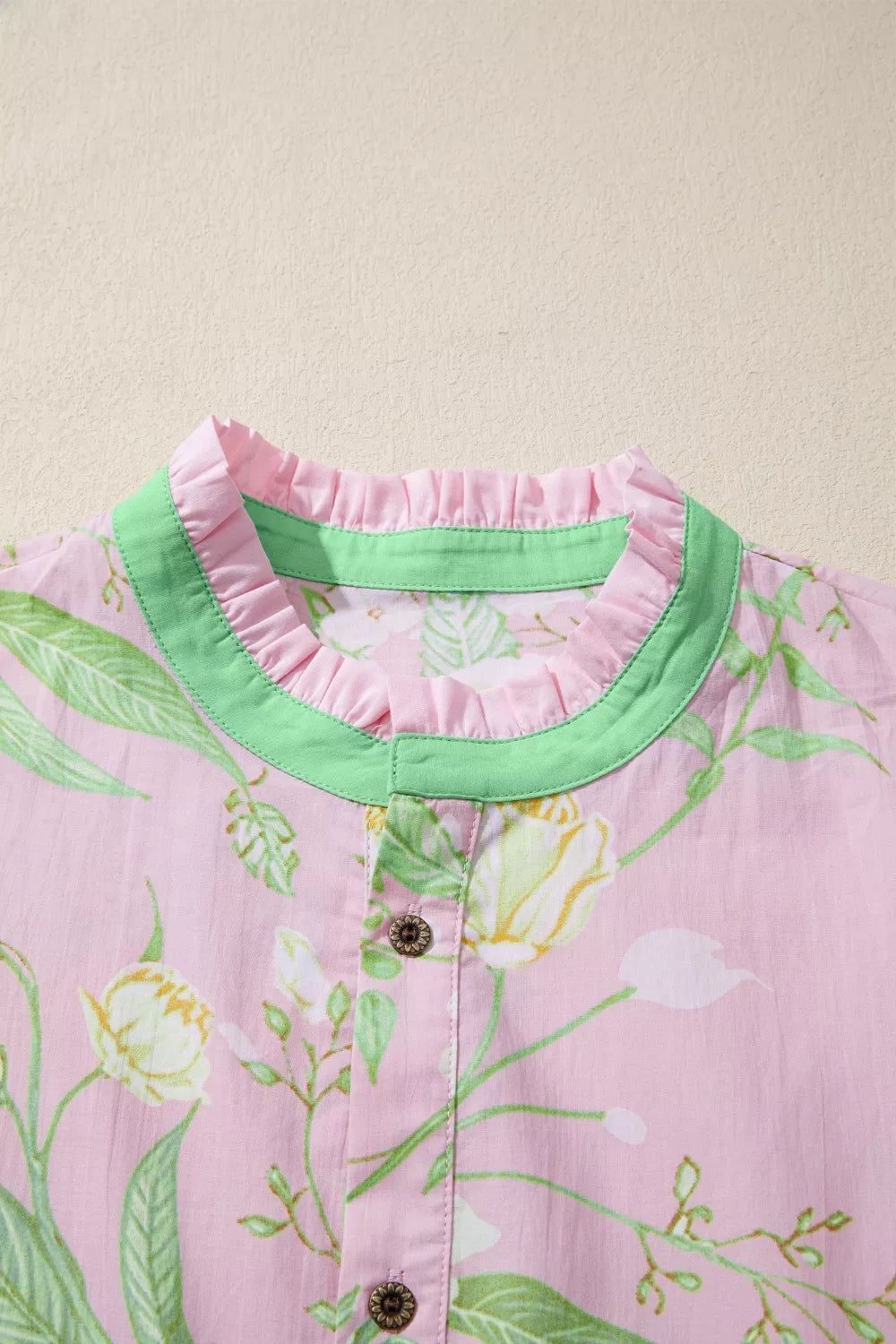 Floral Puff-Sleeve Tiered Dress in Dusty Pink