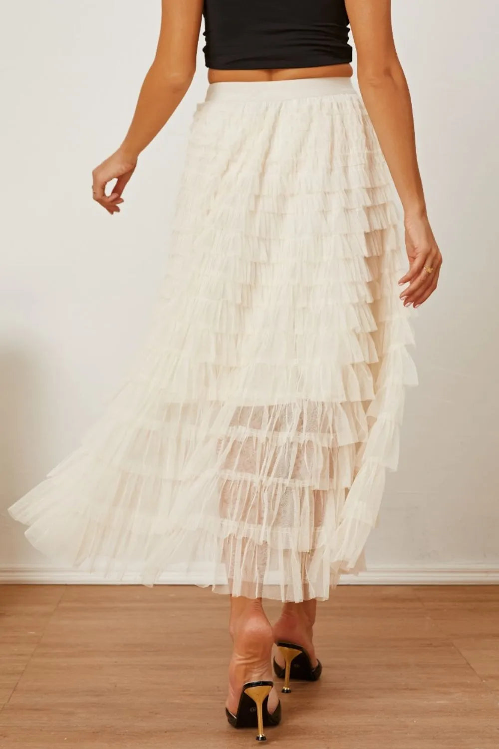 Ruched High-Waist Tiered Skirt by MDML
