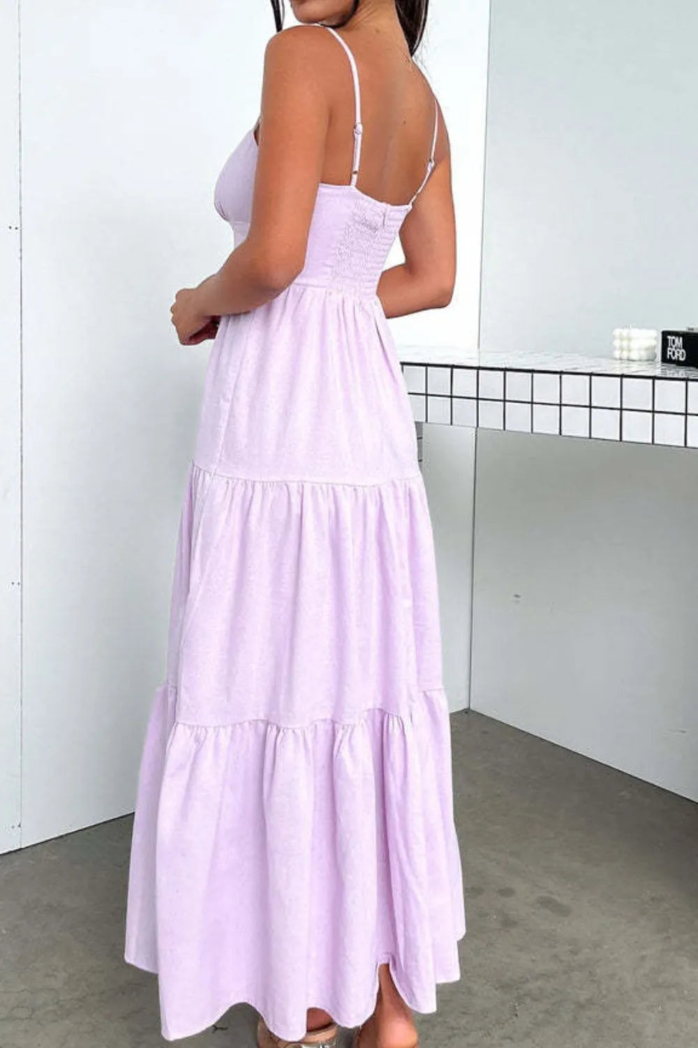 Cutout Tiered Dress with Spaghetti Straps by Shenori