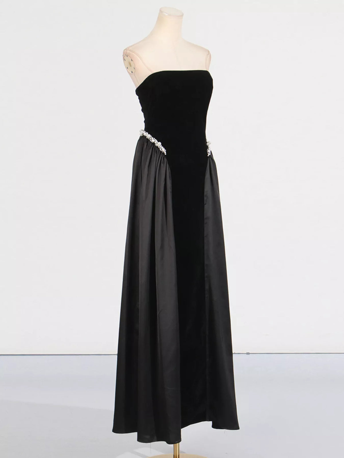 Rhinestone Lace-Up Tube Maxi Dress in Black
