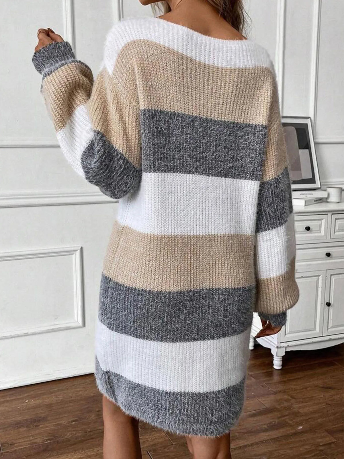 Color Block Long Sleeve Sweater Dress in Multicolor
