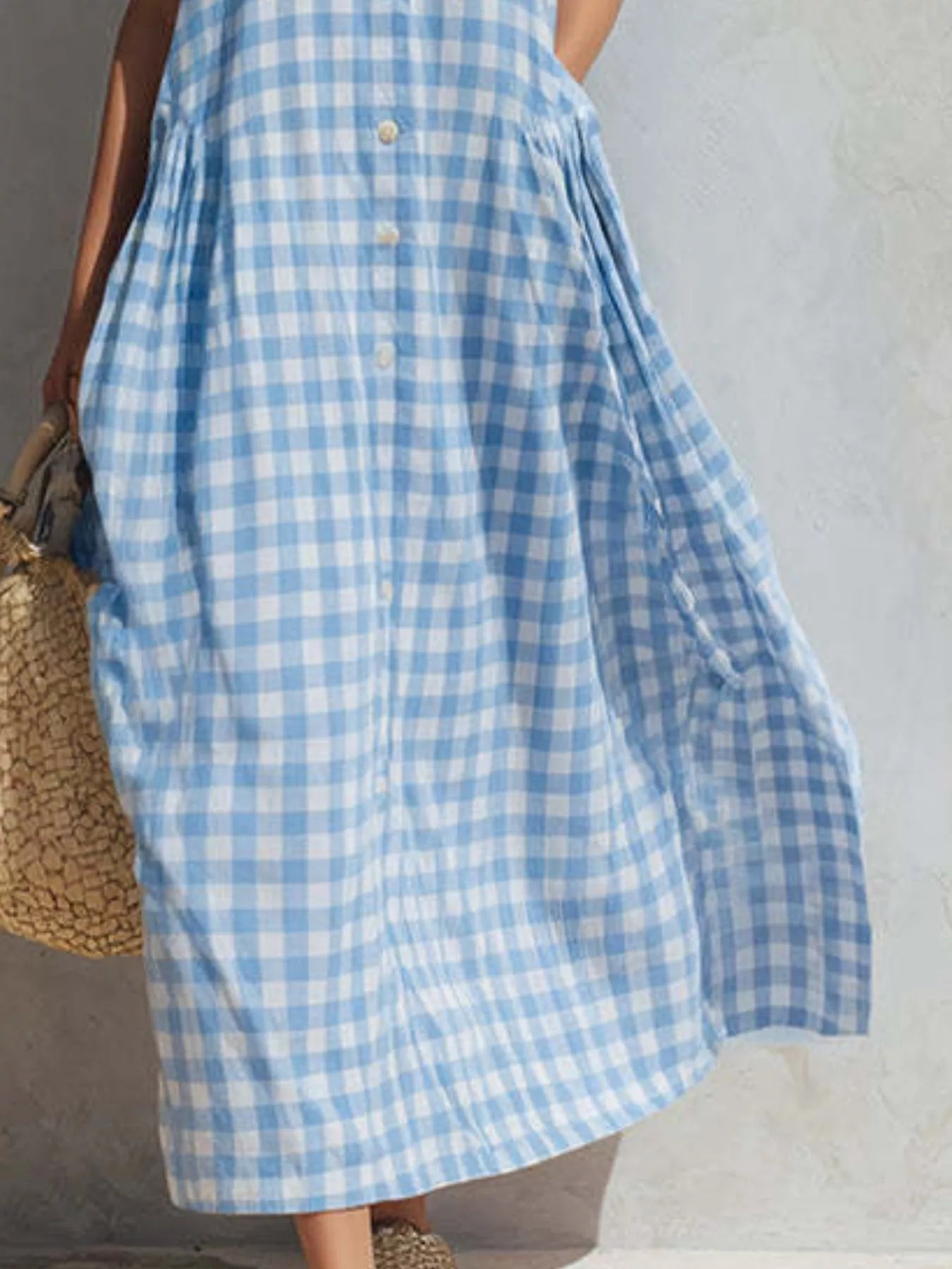 Gingham Button-Down Midi Dress