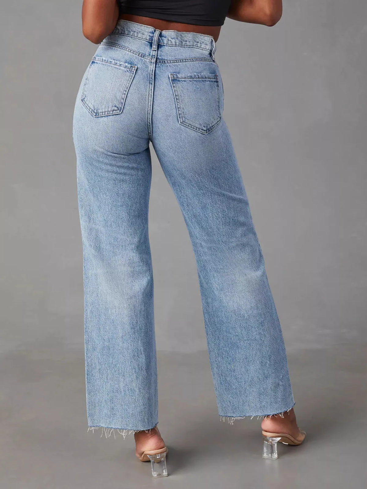 High-Waisted Distressed Jeans in Blue