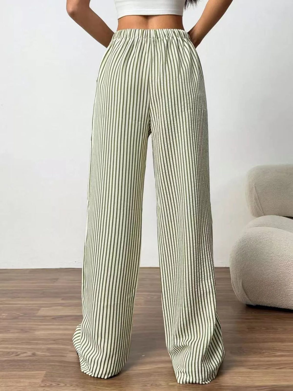 Plus-Size Striped Drawstring Wide-Leg Pants