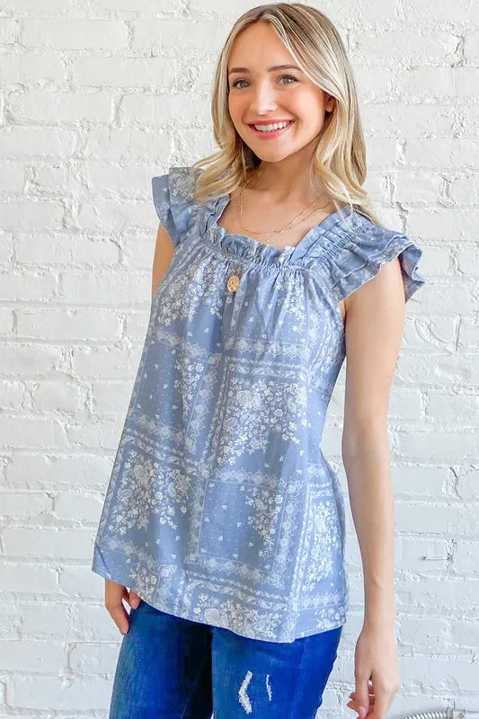 And The Why Ruffle Baby Doll Tank Top in Blue