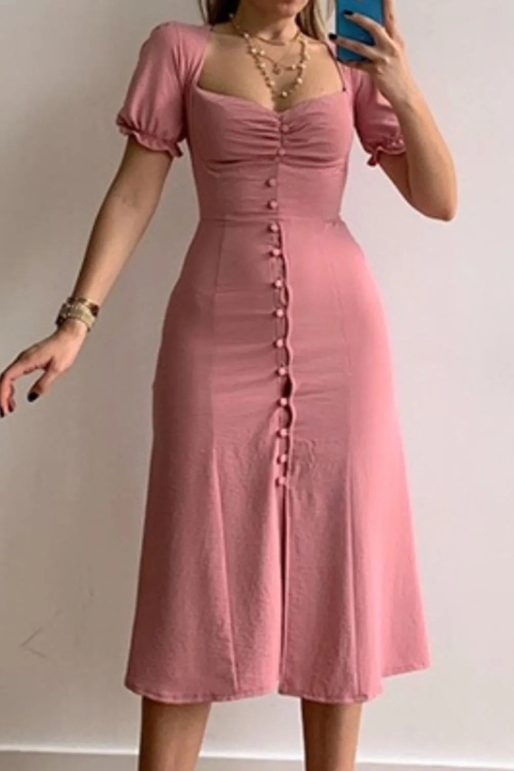 Sweetheart Neckline Short Sleeve Dress