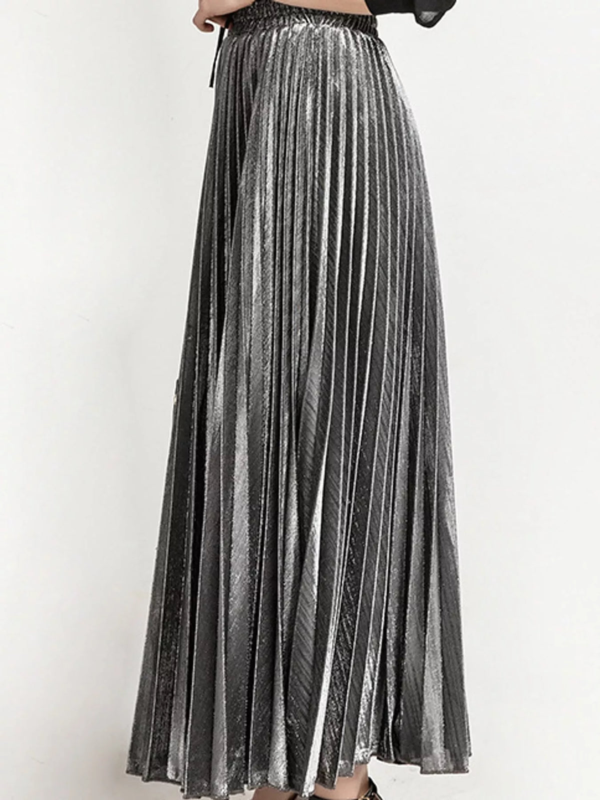 High-Waisted Pleated Maxi Skirt