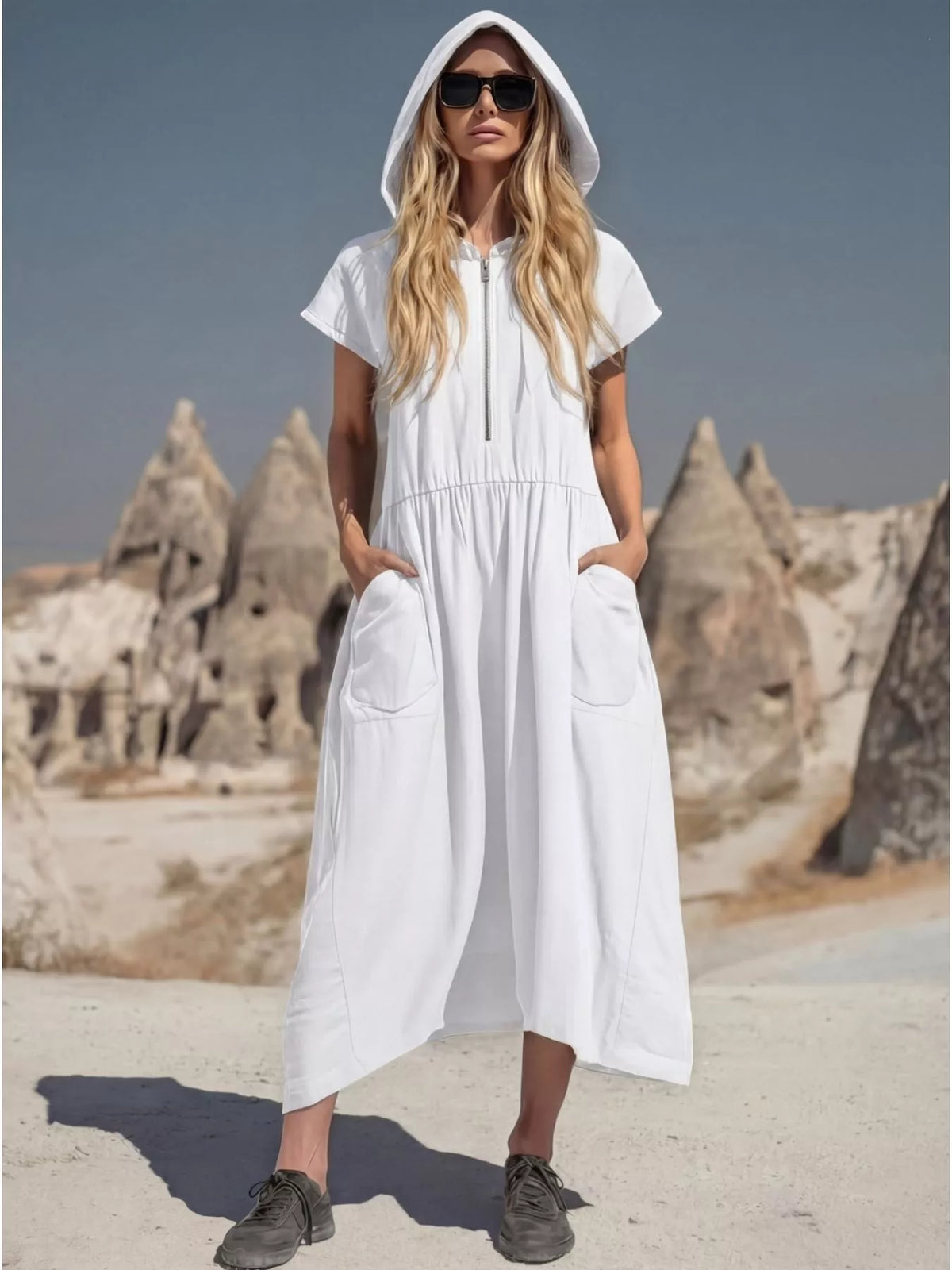 Hooded Midi Dress with Pockets