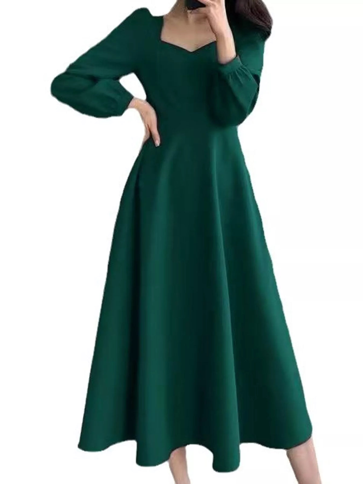 Long Sleeve A-Line Midi Dress