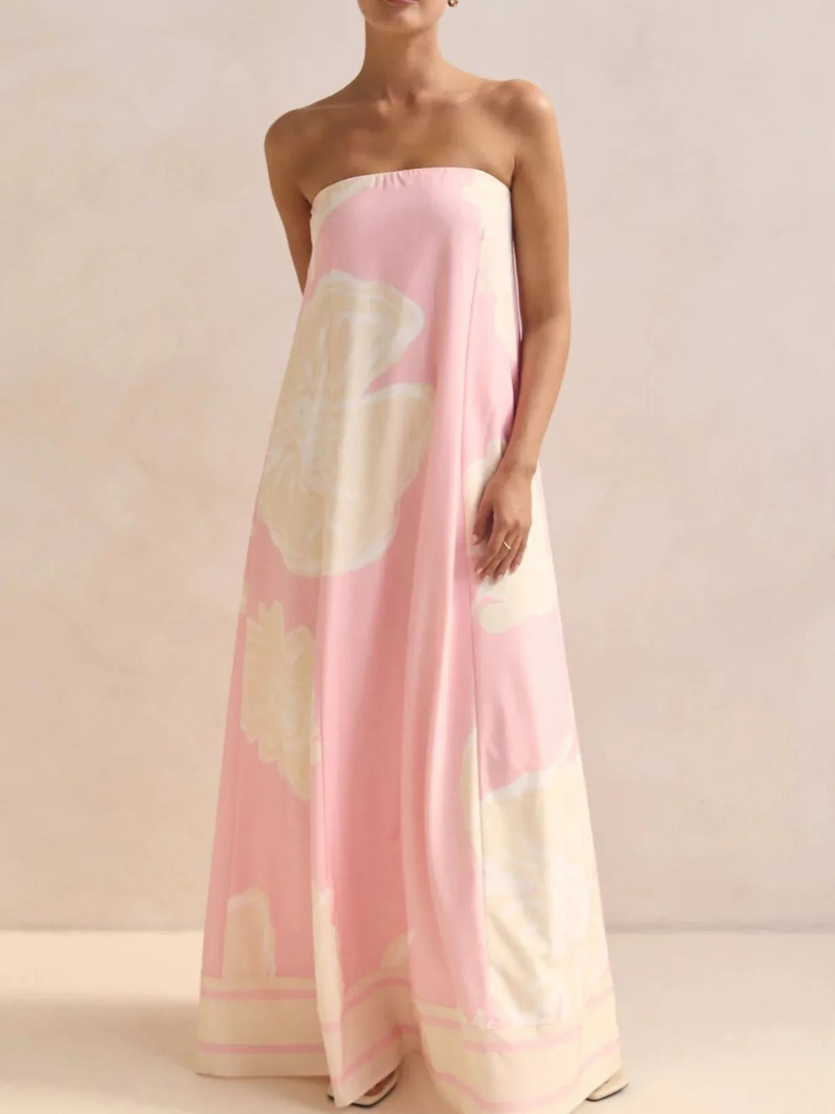 Smocked Printed Tube Maxi Dress