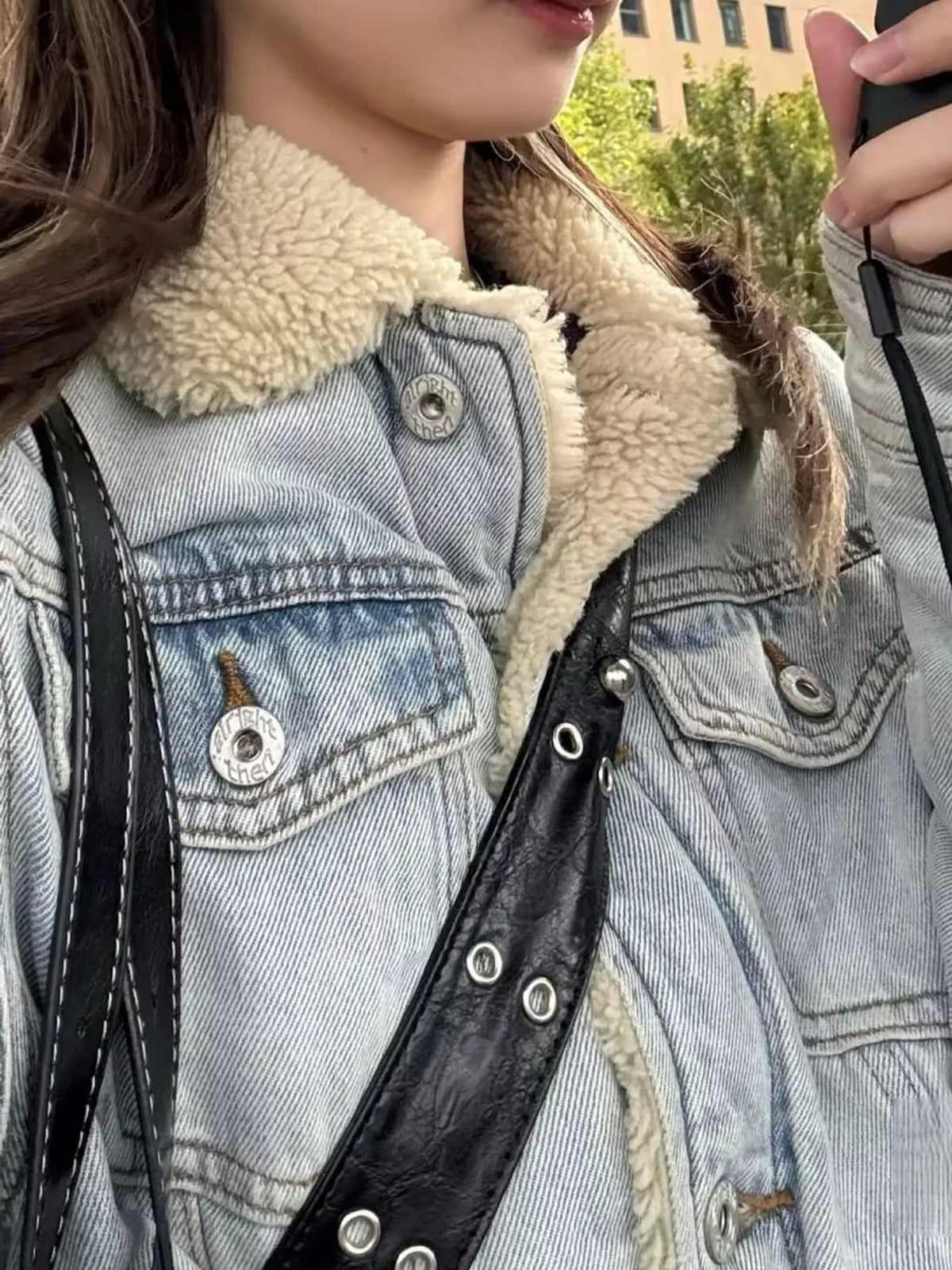 Red Plaid Sherpa-Lined Denim Jacket in Red-Plaid