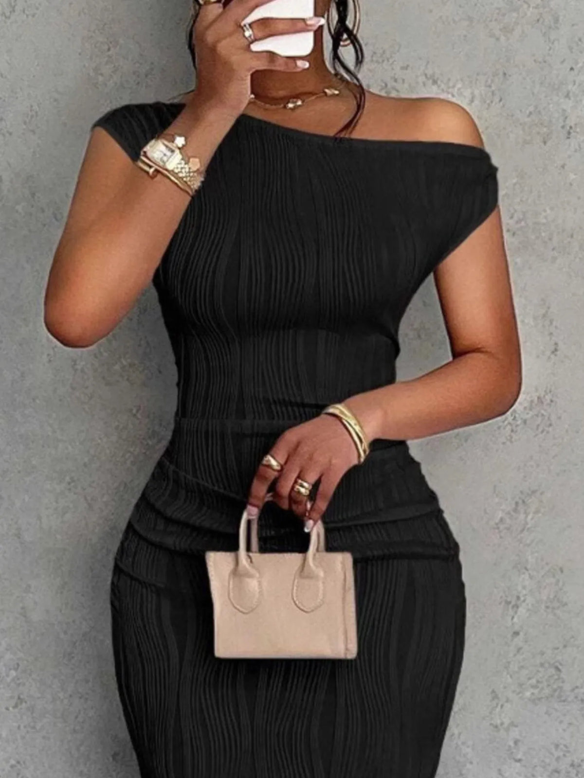 Ribbed Single Shoulder Bodycon Maxi Dress
