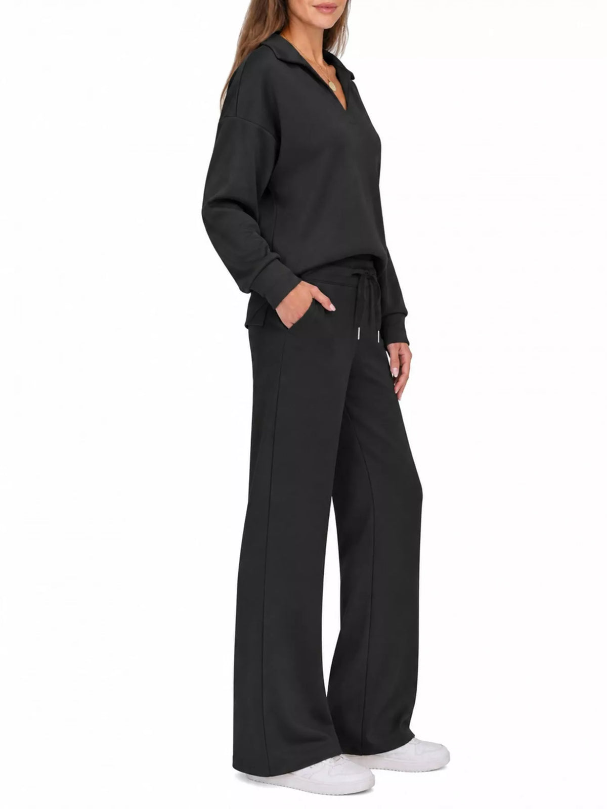 Dropped Shoulder Top and Drawstring Pant Set
