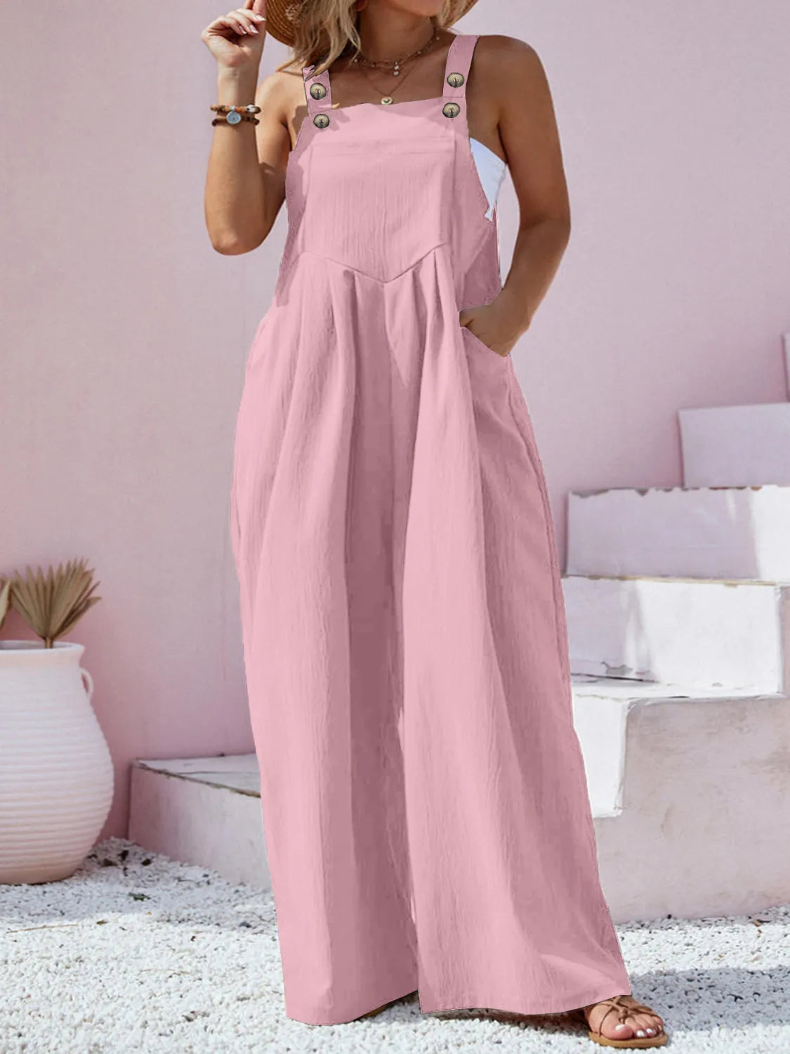 Square Neck Wide Leg Overalls in Plus Size