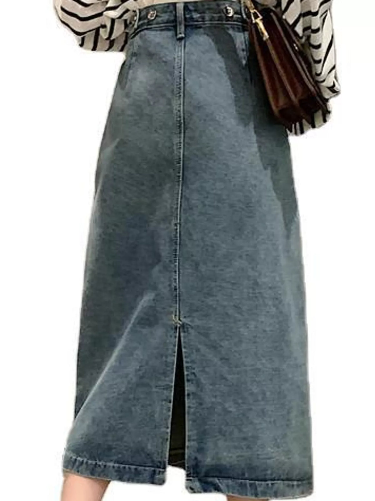 High-Waisted Vintage Wash Midi Denim Skirt