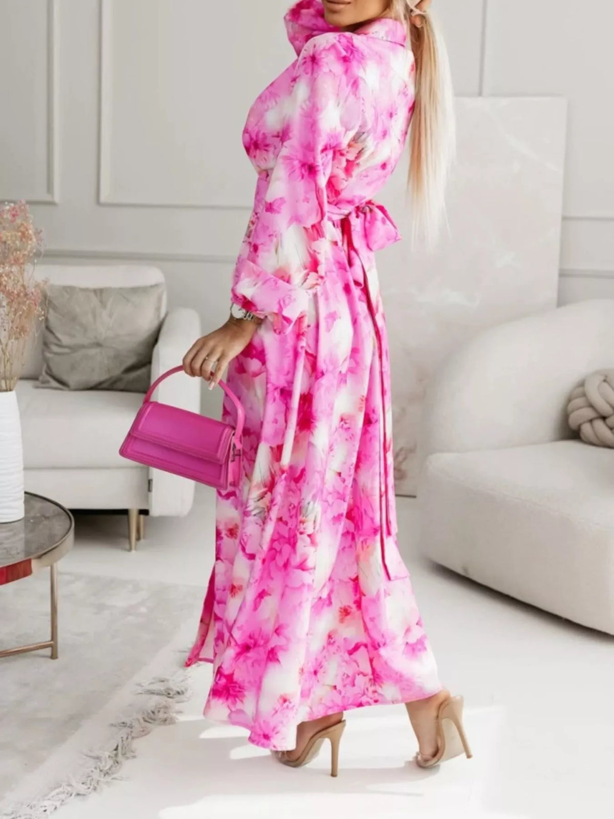 Long Sleeve Ruched Maxi Shirt Dress