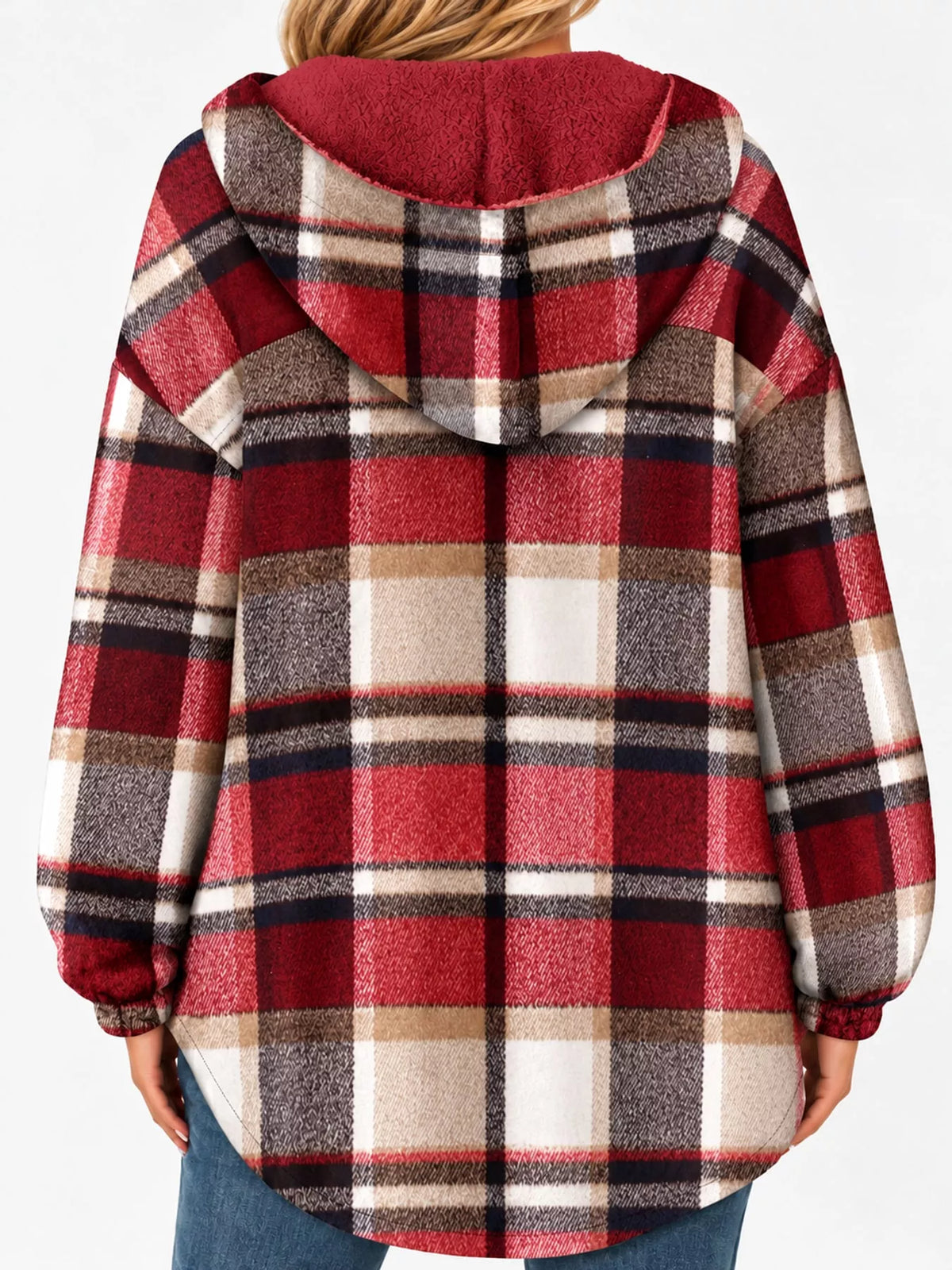 Plaid Hooded Button-Up Jacket