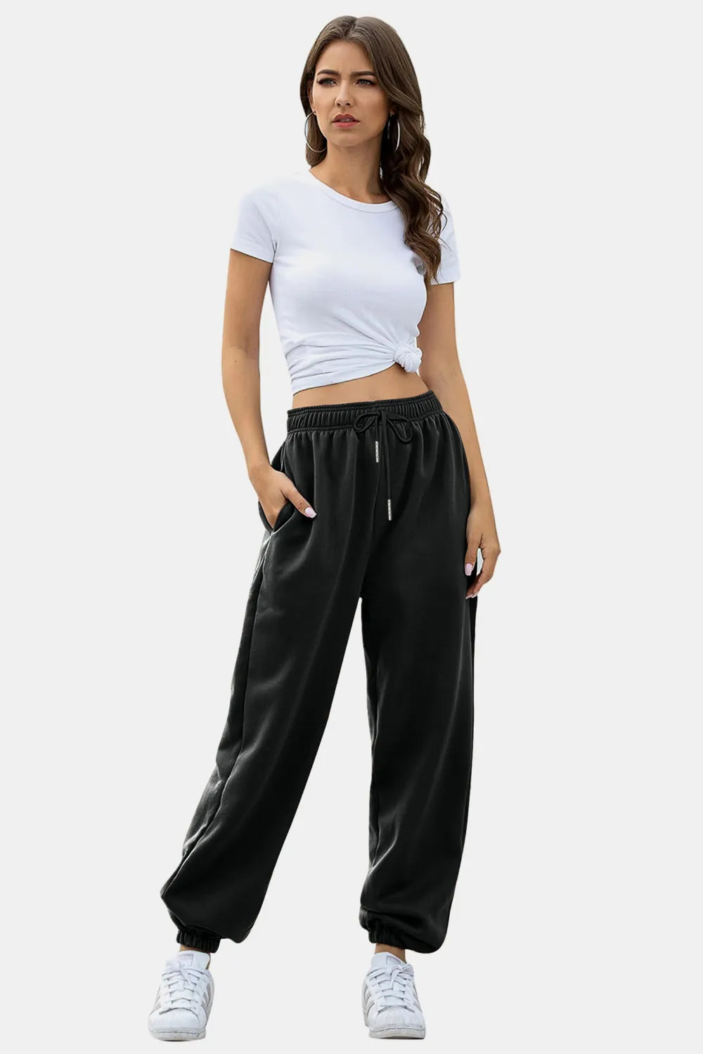 Tie-Waist Joggers with Pockets in Neutral Shades by K&L