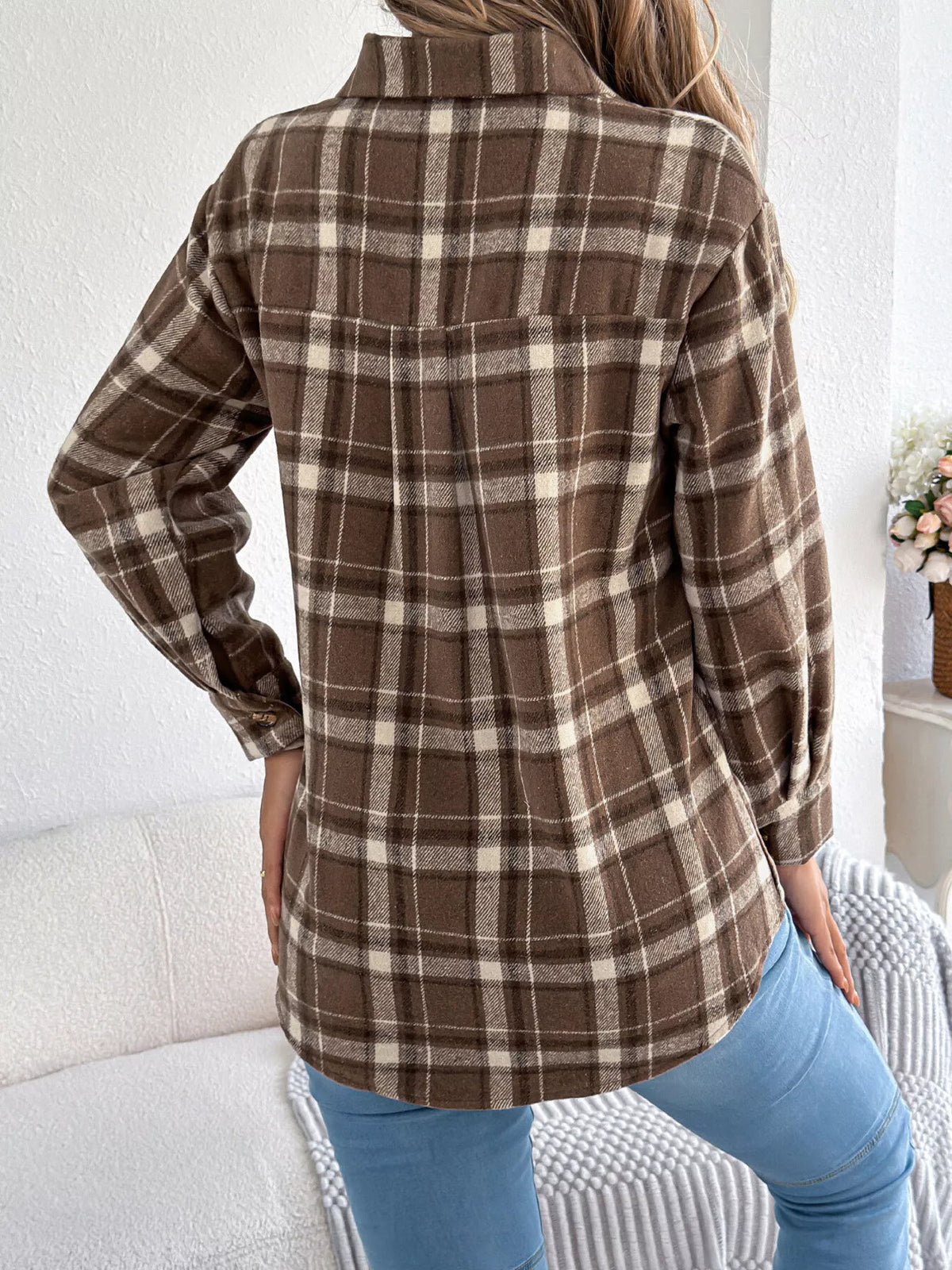 Plaid Button-Down Shacket by Clise