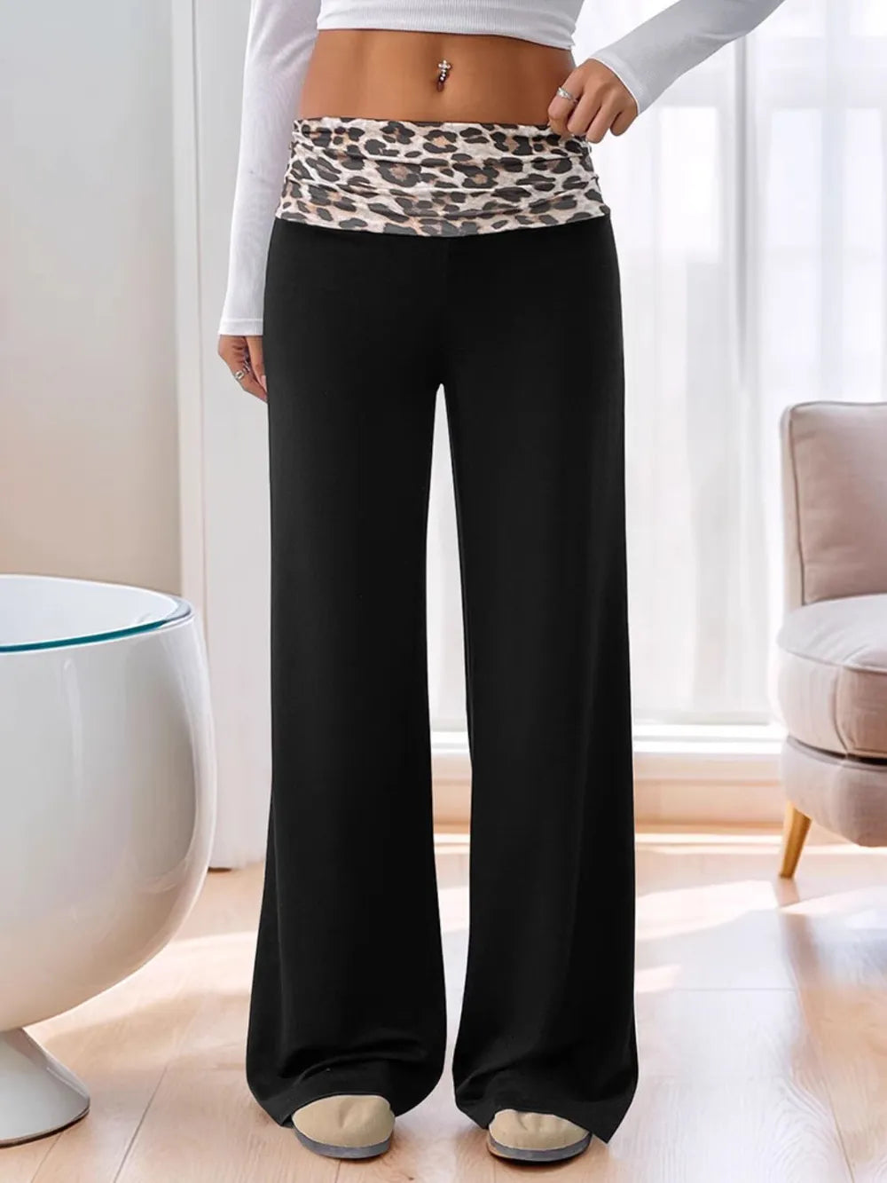 High Waist Leopard Print Pants in Black