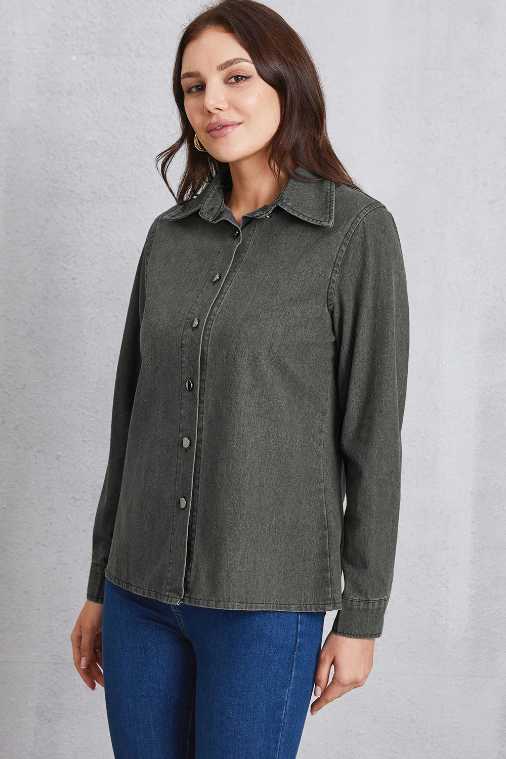 Collared Denim Top in Dark Gray by Y.Y@Denim