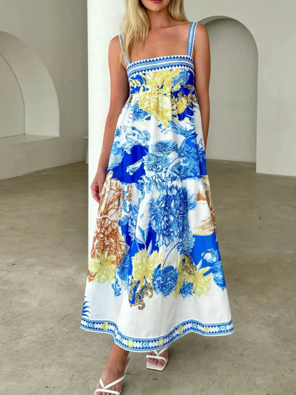 Printed Sleeveless Cami Dress in Blue