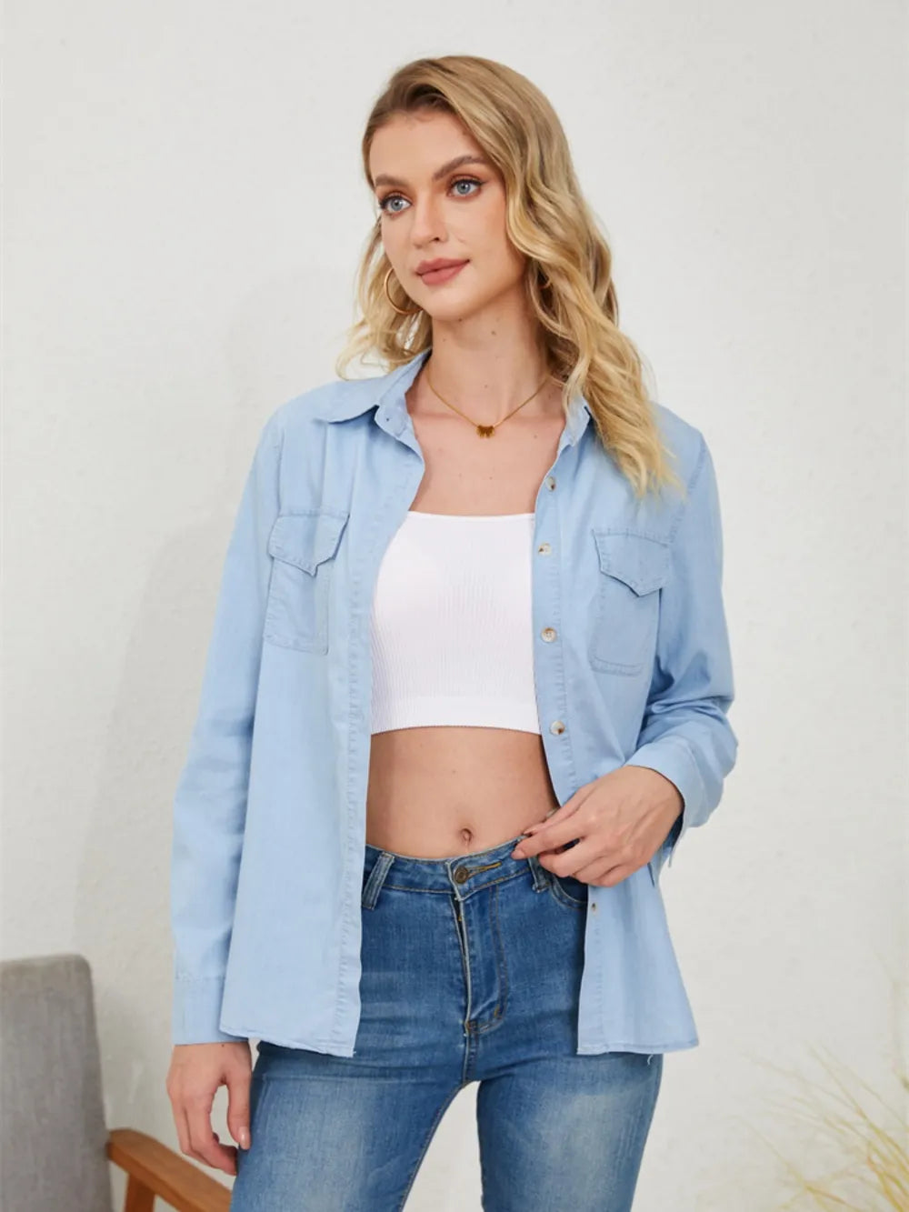 Pocketed Button Up Denim Shirt by Y.Y@Denim