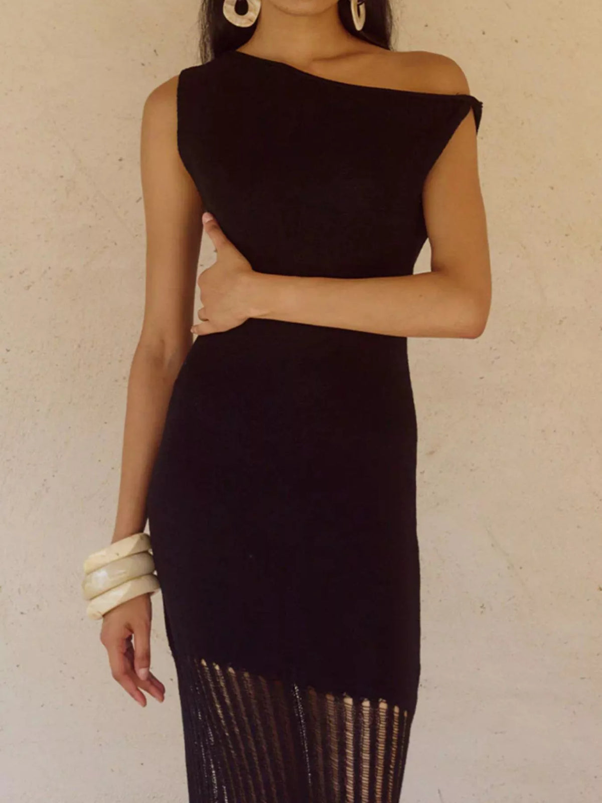 One-Shoulder Fringe Maxi Dress in Dark Brown