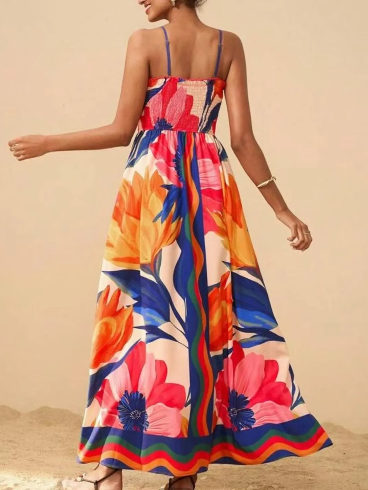 Smocked Spaghetti Strap Maxi Summer Dress by Rosaline