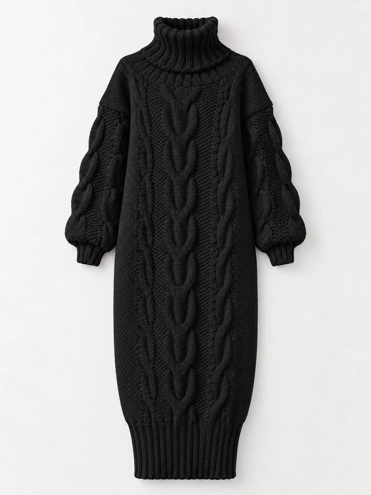 Oversized Chunky Cable Knit Turtleneck Sweater Dress