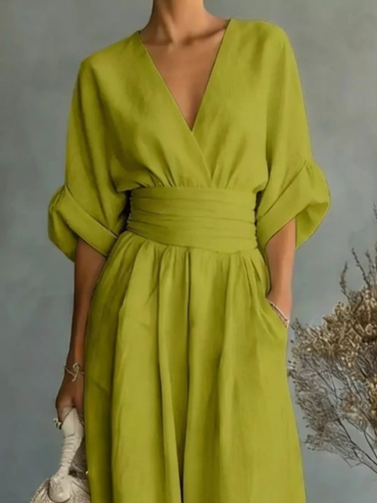 Ruched Half Sleeve Wide-Leg Jumpsuit