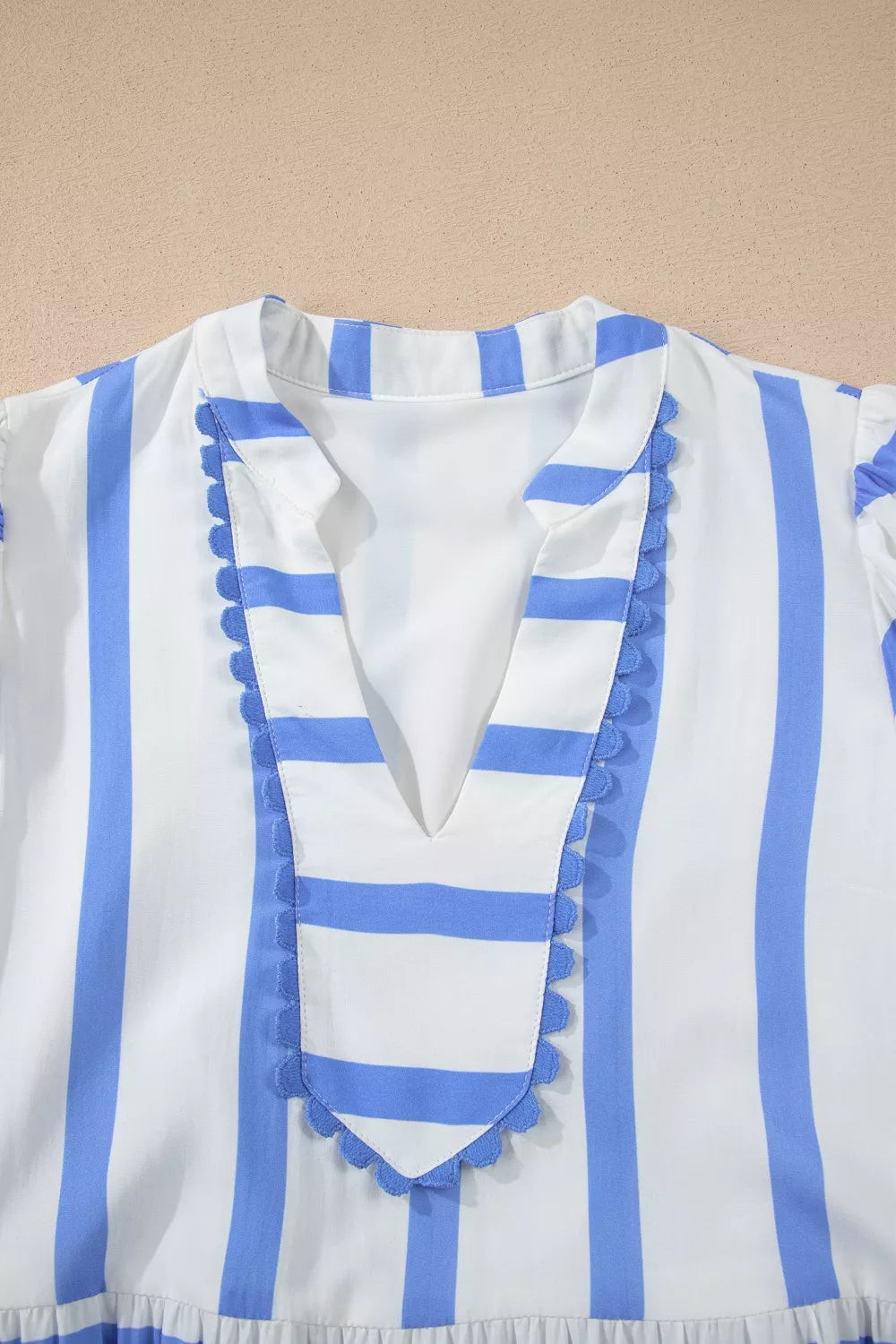 Striped Notched Neck Vacation Dress in Light Blue