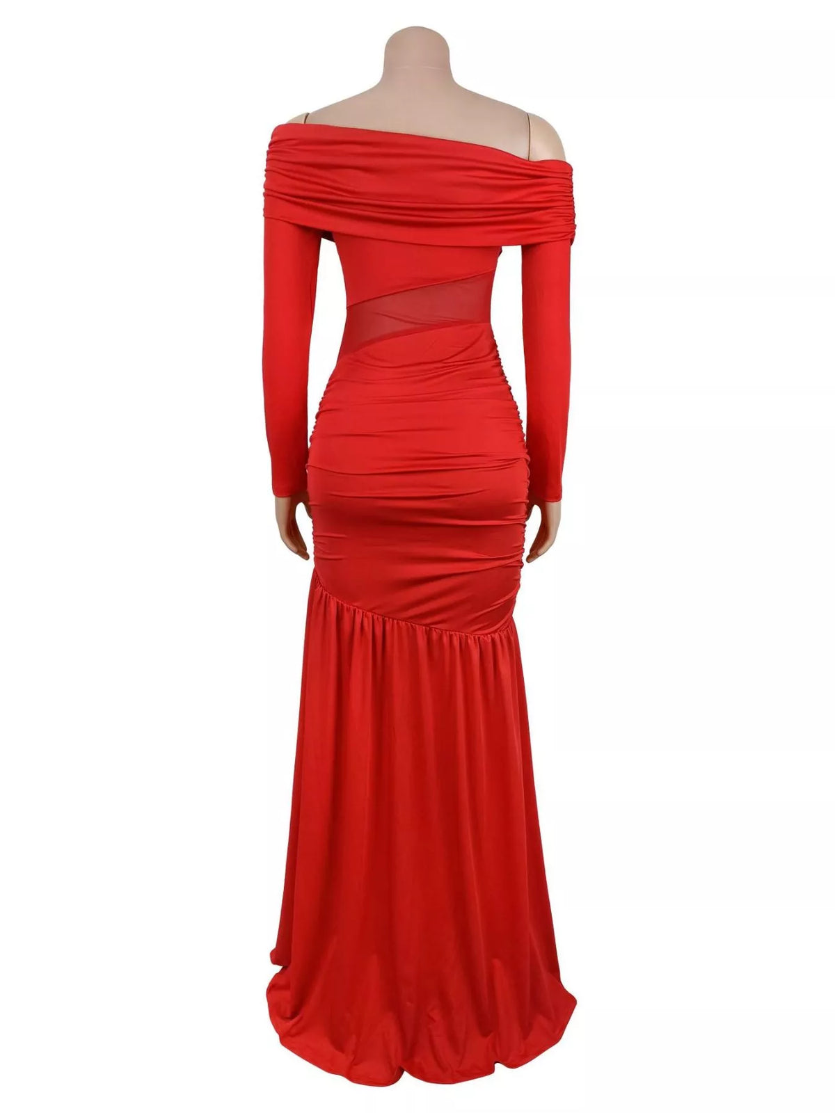 Off-Shoulder Sheer Mesh Maxi Dress with Slit