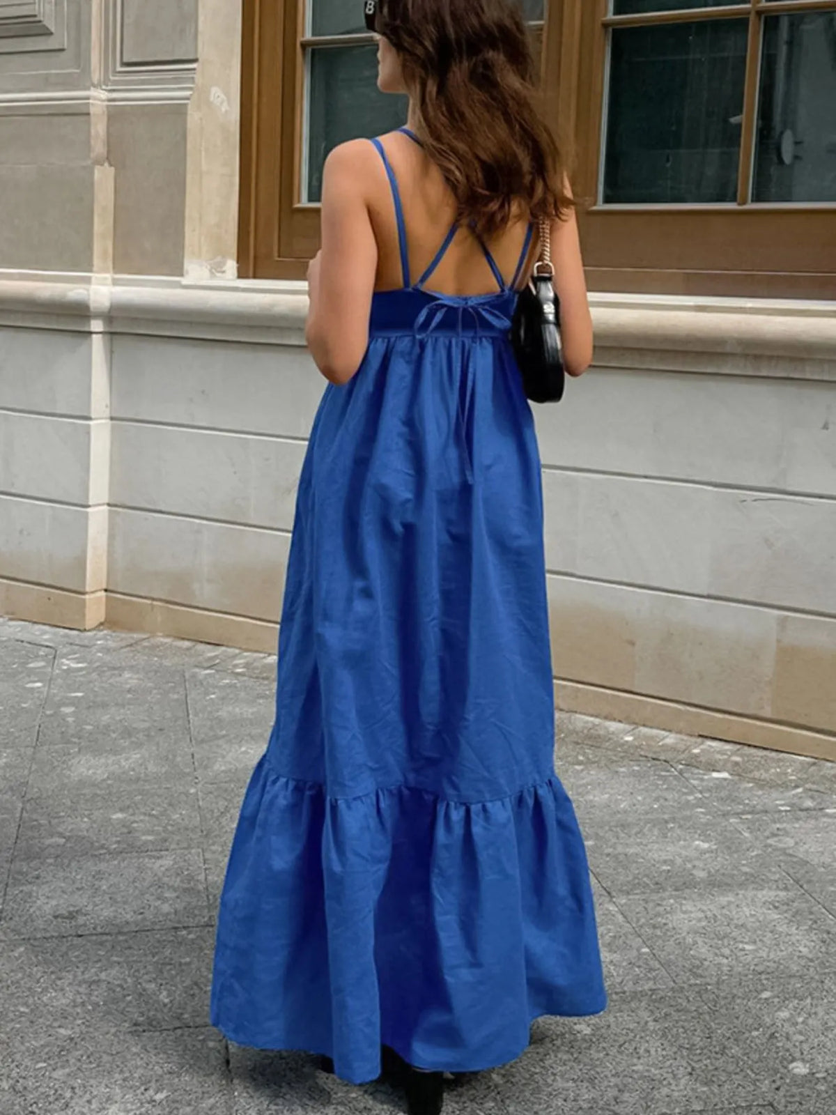 V-Neck Tiered Maxi Cami Dress in Blue